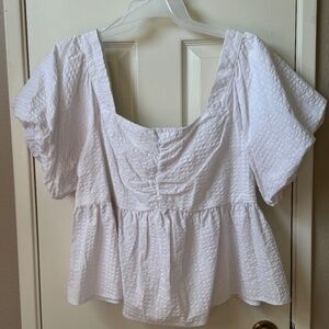White Puff Sleeve Peplum Blouse